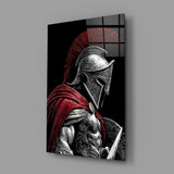 Spartan Warrior Red Cloak Silver Armour Glass Wall Art
