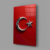 Chrome Crescent and Star on Red Glass Wall Art