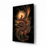 Rising Phoenix with Golden Moon Glass Wall Art