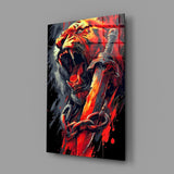 Roaring Tiger with Chained Sword Glass Wall Art