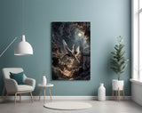 Icarus Falling Through Moonlit Clouds Glass Wall Art