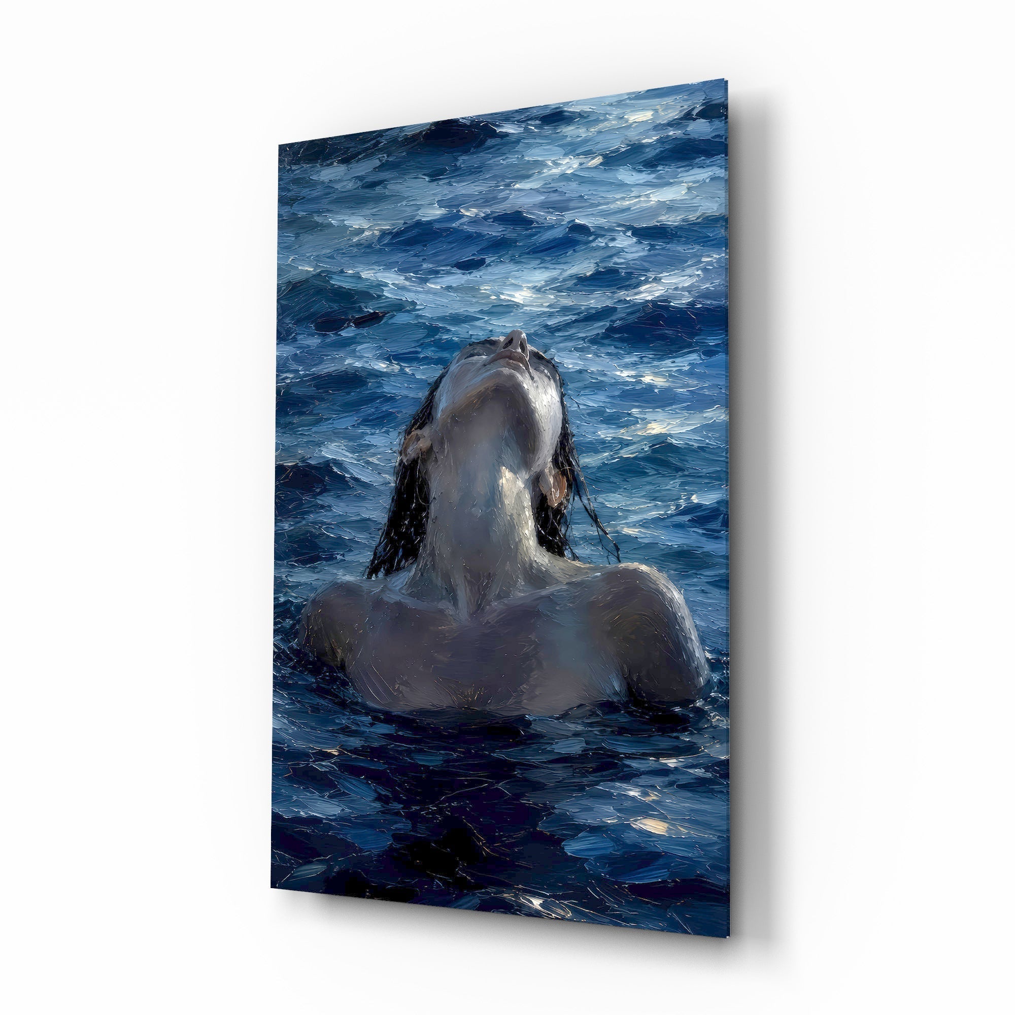 Woman Rising from the Sea Impasto Glass Wall Art