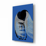 Horse with Flowing Mane Line Art on Blue Glass Wall Art
