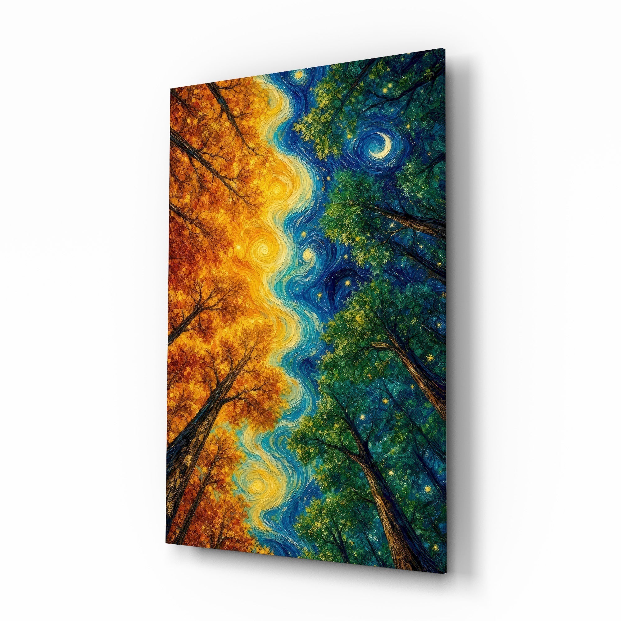 Autumn and Night Forest Swirl Post-Impressionist Glass Wall Art
