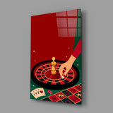Roulette Wheel and Chess King Casino Illustration Glass Wall Art