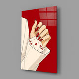 Aces Up the Sleeve Red Pop Art Glass Wall Art