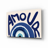 Amour Evil Eye Typography Glass Wall Art