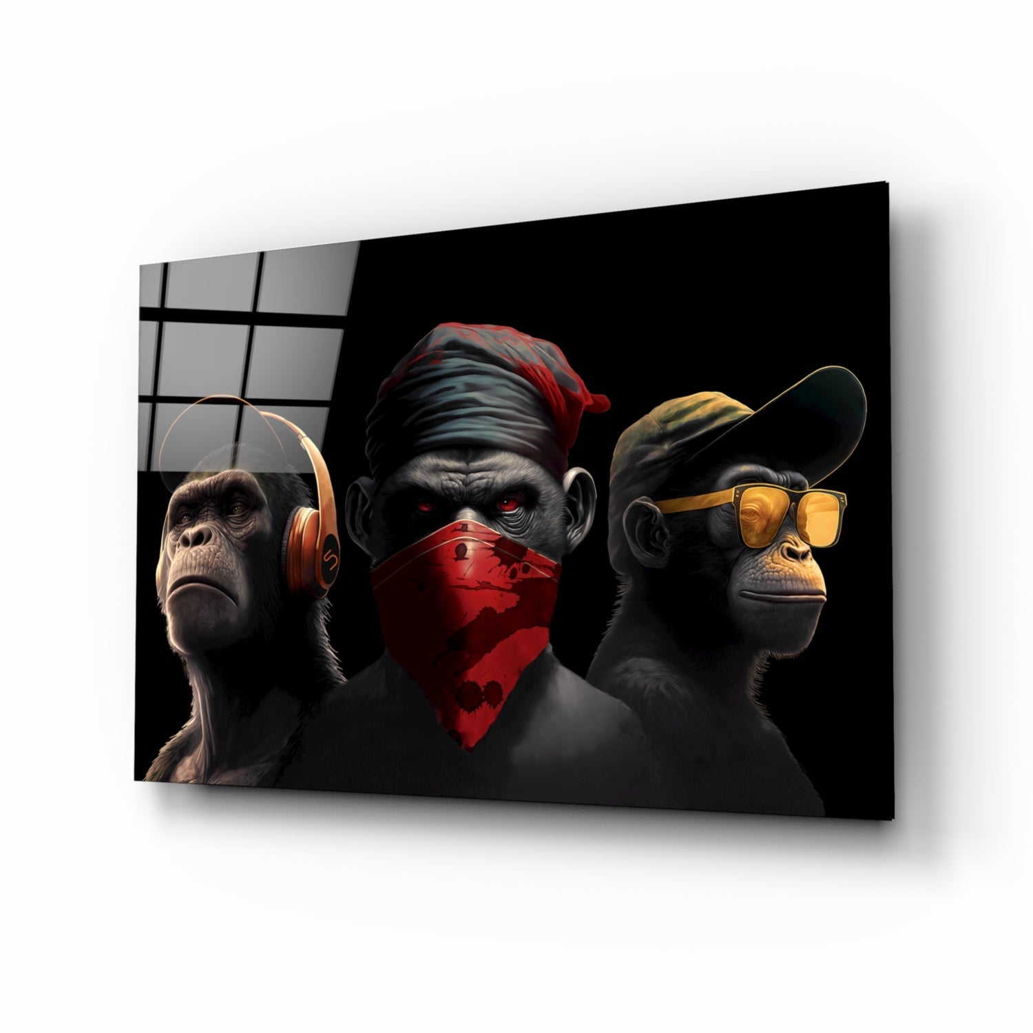 3 Wise Monkey Glass Wall Art  || Designer Collection | Insigne Art Design.