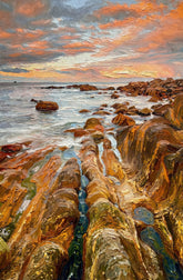 Amber Coastline Reverie — 3D Haptic Embossed High-Gloss Luxury Wall Art