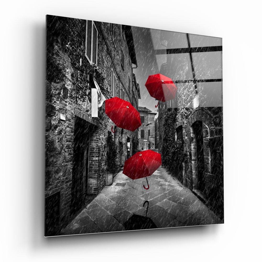 Red Umbrella Glass Wall Art