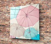 Colorful Umbrellas Glass Wall Art