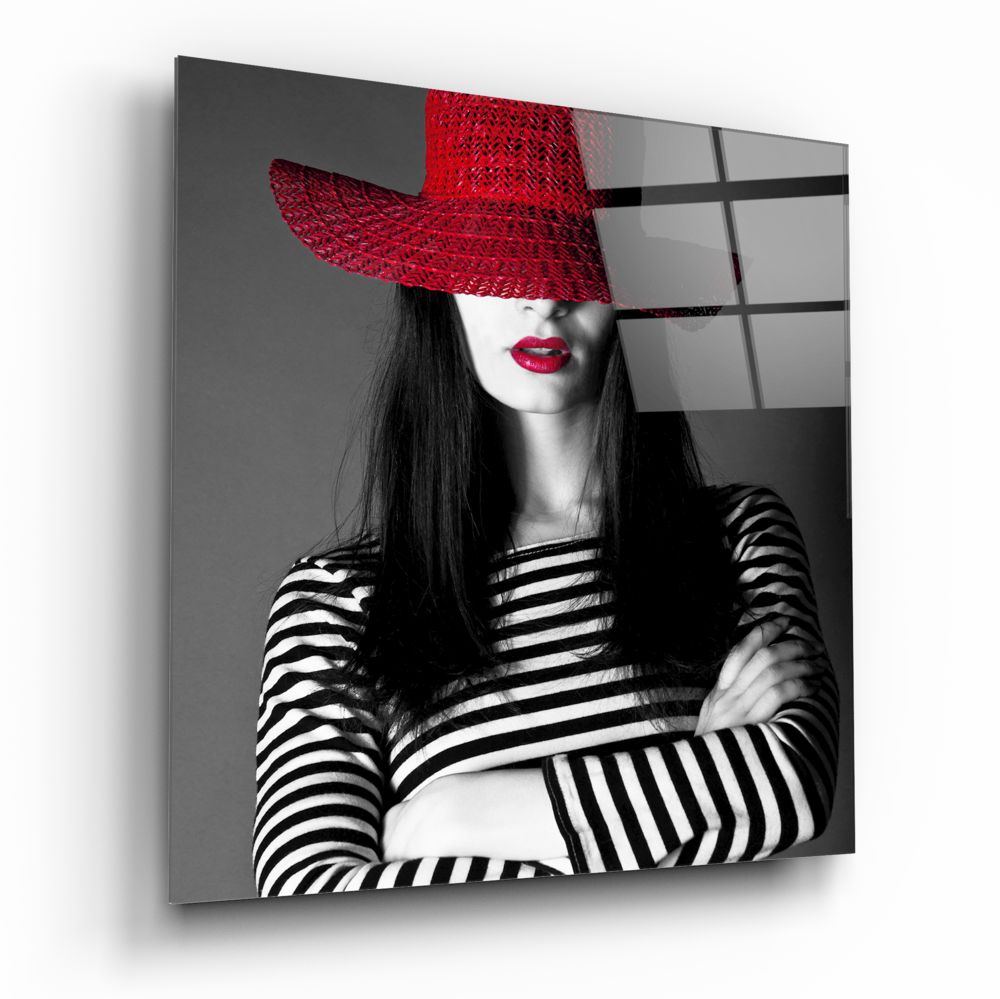 Woman in Red Hat Glass Wall Art
