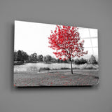 Red Tree Glass Wall Art.