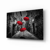 Red Umbrellas Glass Wall Art.