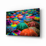 Colorful Umbrellas Glass Wall Art.
