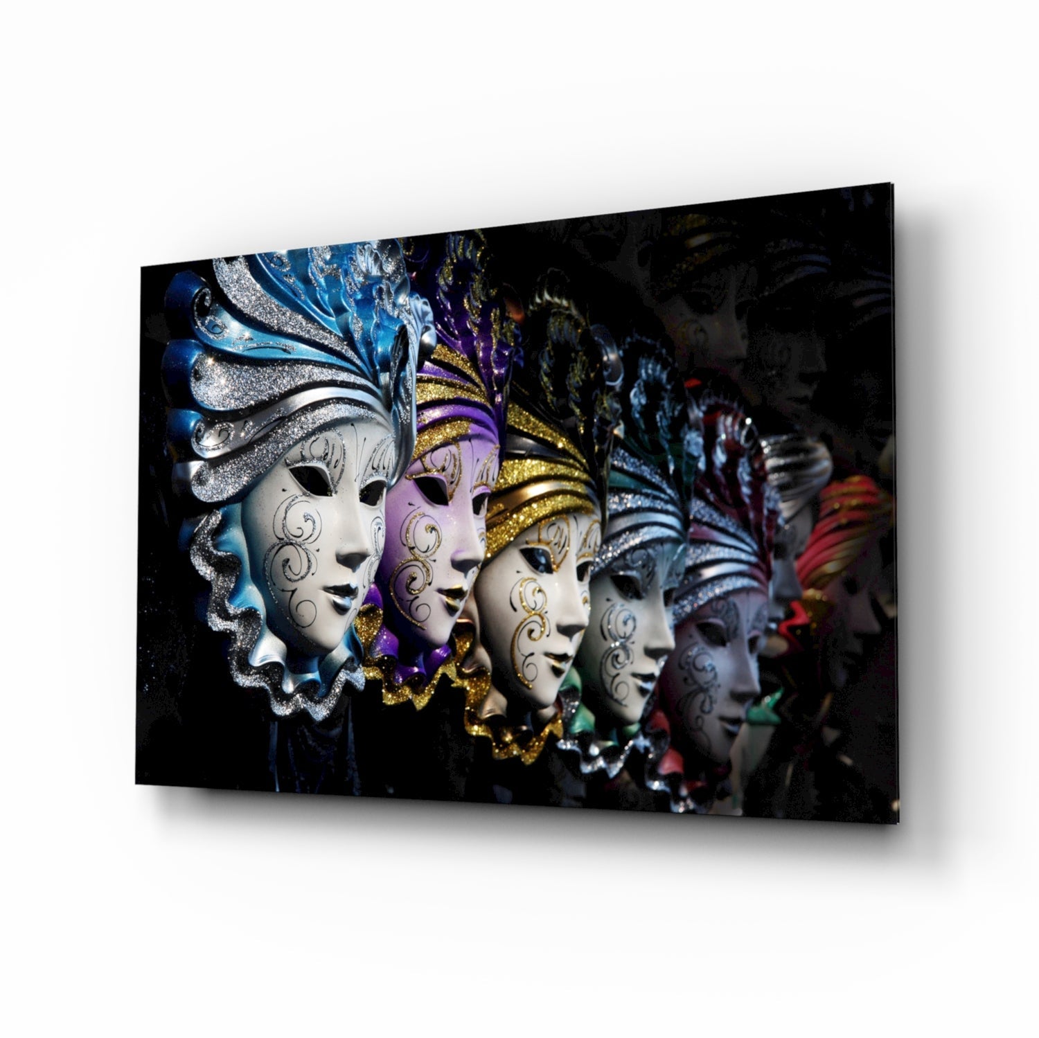 Venetian Carnival Masks Glass Wall Art.