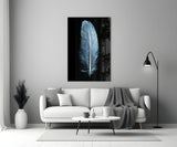 Blue Feather Glass Wall Art.