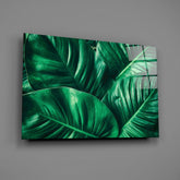 Green Tropical Leaf Glass Wall Art.