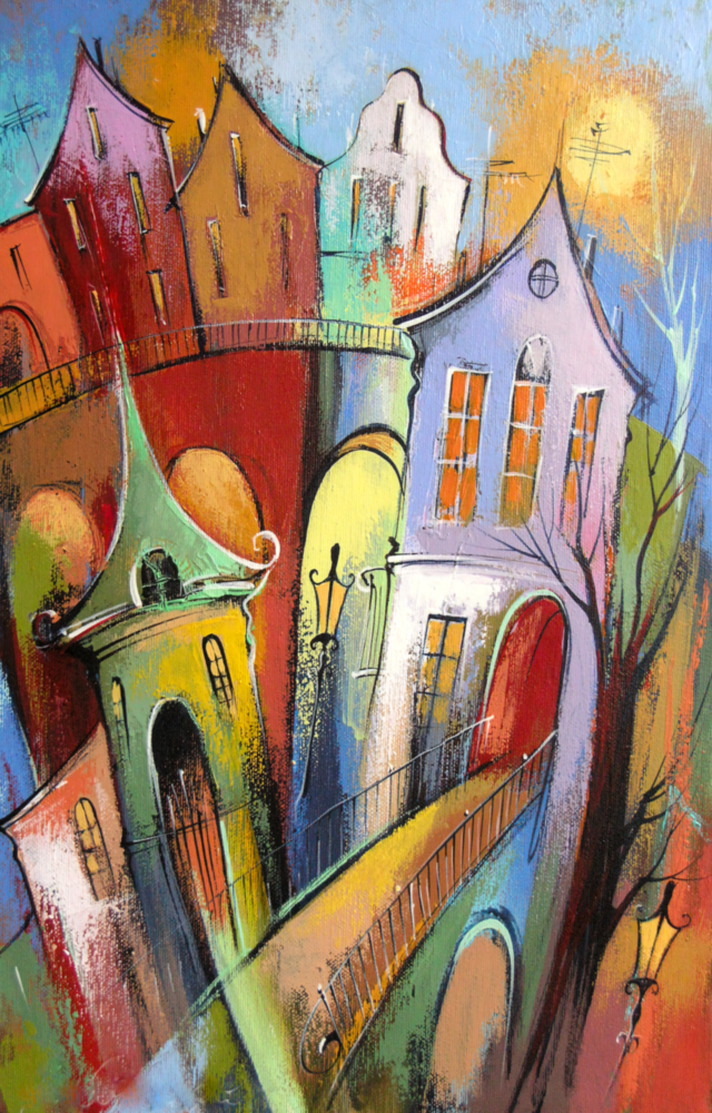 Colorful Houses Glass Wall Art