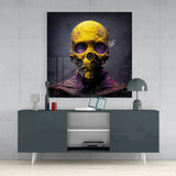 Yellow Mask Glass Wall Art || Designer Collection | Insigne Art Design