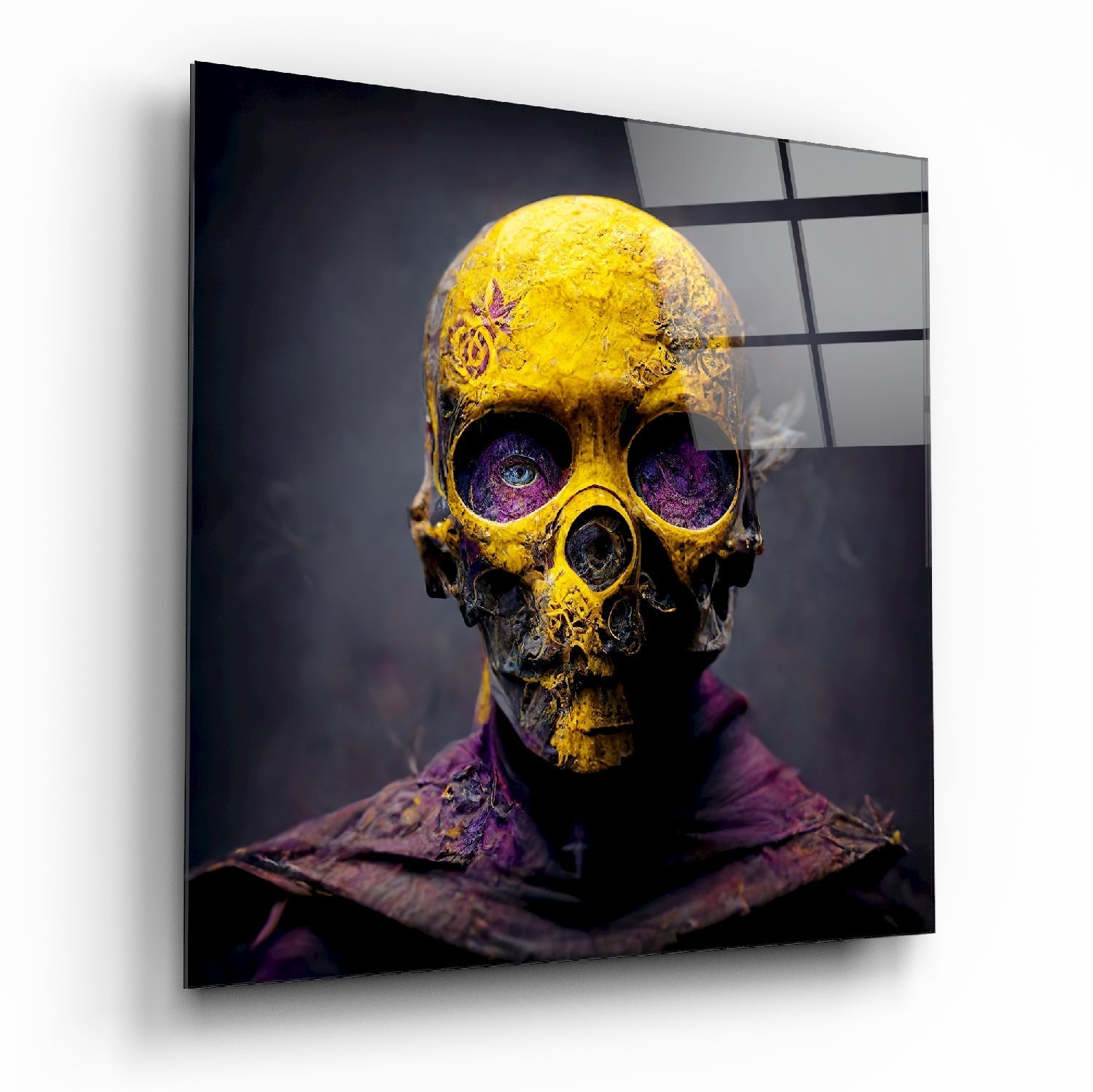 Yellow Mask Glass Wall Art || Designer Collection | Insigne Art Design