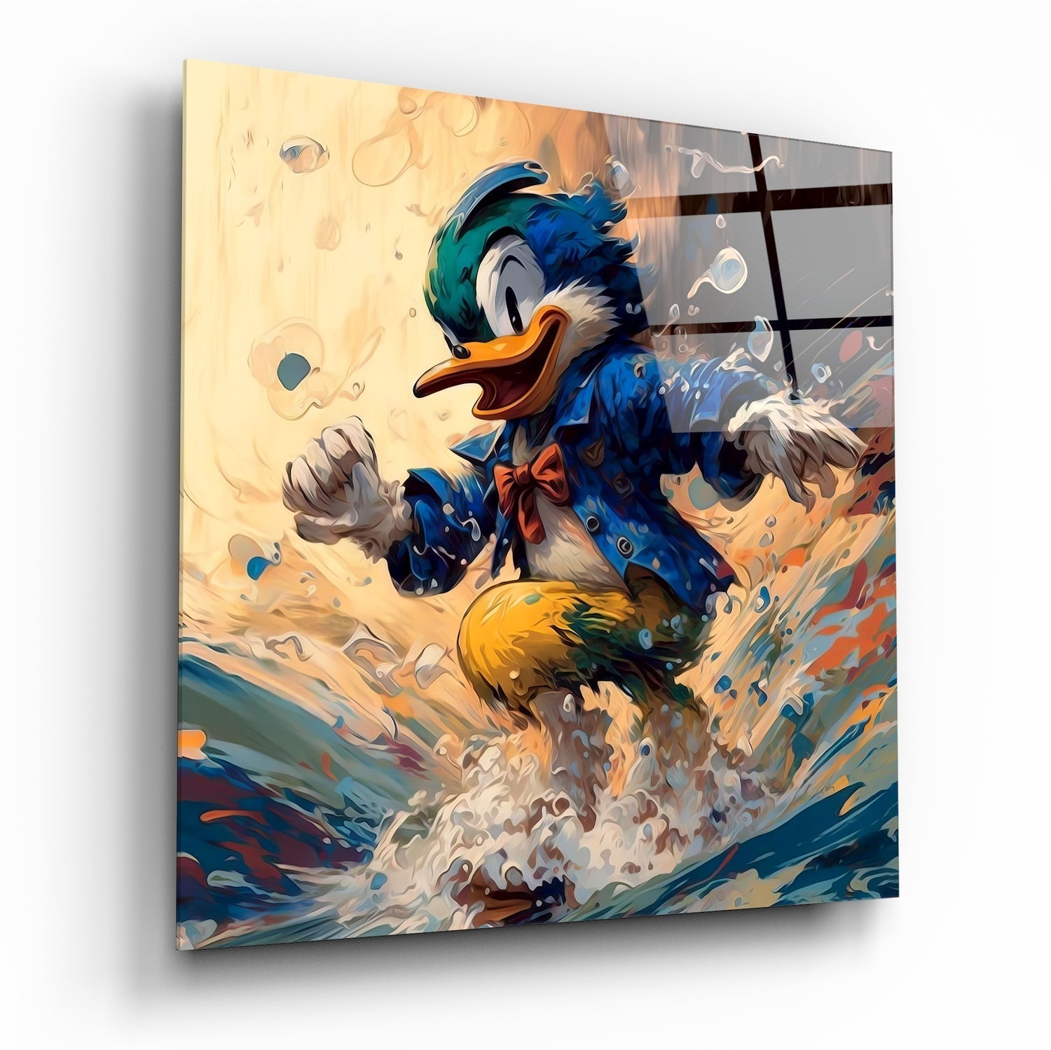 Surfing Duck Glass Wall Art || Designer Collection | Insigne Art Design