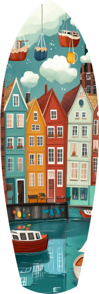 Cute Coastal Village Glass Wall Art