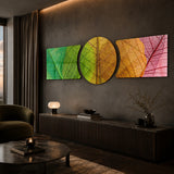 Green Gold Red Leaf Vein Macro 3 Piece Glass Wall Art