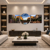 Golden Cliffs Mountain Valley 3 Piece Glass Wall Art