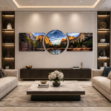 Golden Cliffs Mountain Valley 3 Piece Glass Wall Art