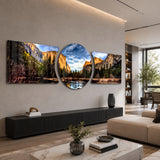 Golden Cliffs Mountain Valley 3 Piece Glass Wall Art