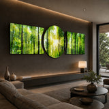 Sunlit Green Forest Canopy 3 Piece Glass Wall Art
