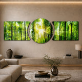 Sunlit Green Forest Canopy 3 Piece Glass Wall Art