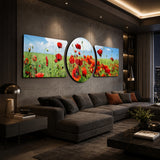 Red Poppy Field Blue Sky 3 Piece Glass Wall Art