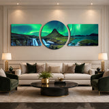 Green Aurora Mountain Night 3 Piece Glass Wall Art