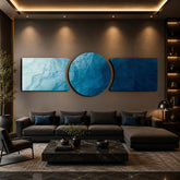 Flowing Blue Ocean Abstract 3 Piece Glass Wall Art