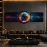 Glowing Cosmic Planet 3 Piece Glass Wall Art