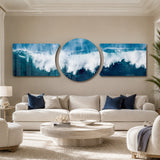 Crashing Blue Ocean Wave 3 Piece Glass Wall Art