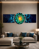 Glowing Teal Dahlia Bloom Macro 3 Piece Glass Wall Art