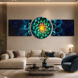 Glowing Teal Dahlia Bloom Macro 3 Piece Glass Wall Art
