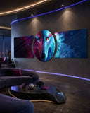 Blue and Red Galaxy Wolf 3 Piece Glass Wall Art