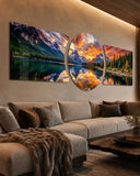 Mountain Lake Sunset Reflection 3 Piece Glass Wall Art