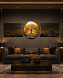 Golden Tree of Life Sunset 3 Piece Glass Wall Art