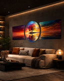 Rainbow Tree Sunset Reflection 3 Piece Glass Wall Art