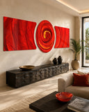 Crimson Swirl Vortex 3 Piece Glass Wall Art