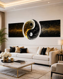 Golden Black Yin Yang Balance 3 Piece Glass Wall Art