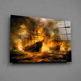 Navy in Flames Glass Wall Art || Designer Collection
