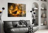 Navy in Flames Glass Wall Art || Designer Collection