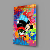 Mickey in the World of Brands Glass Wall Art || Designer Collection