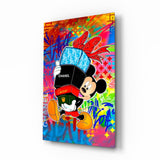Mickey in the World of Brands Glass Wall Art || Designer Collection